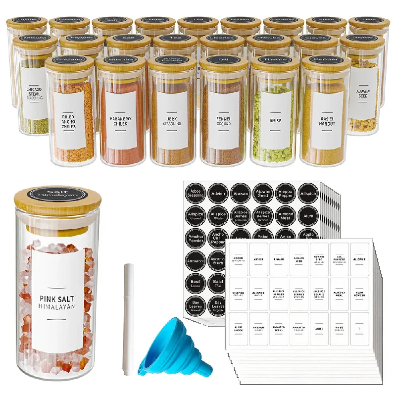 SpaceAid® 24 Pcs Glass Spice Jars with Labels and Bamboo Lids, Empty 4oz Seasoning Containers for Spice Rack, Cabinet and Drawer