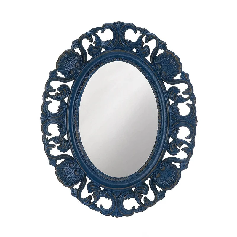 Vintage Style Blue Oval Wall Mirror