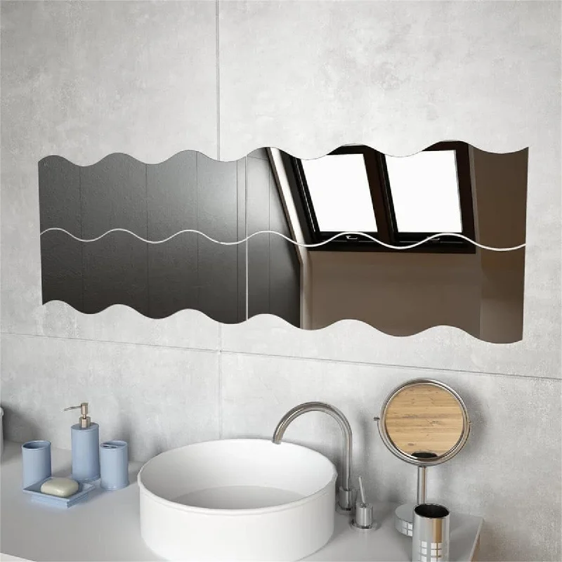 Wall Mirrors 4 pcs 23.6"x 7.3" Wave Glass Bathroom Wall Mounted Mirror