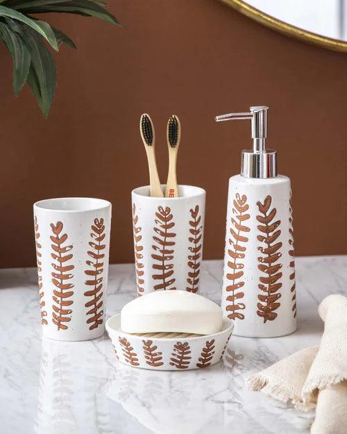 Fern Leaf 4-Piece Bath Set - White