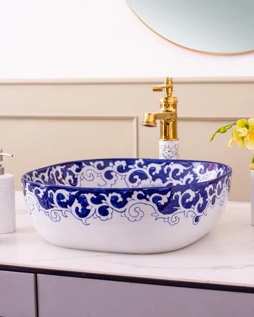 Peony Blue & White Porcelain Counter Top Basin