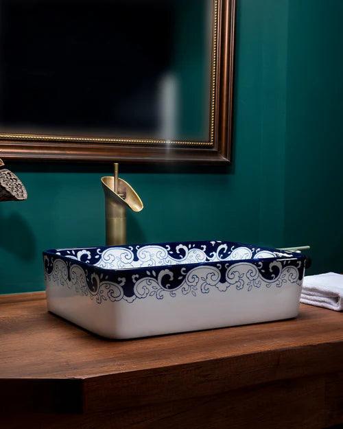 Peony Blue & White Porcelain Counter Top Basin