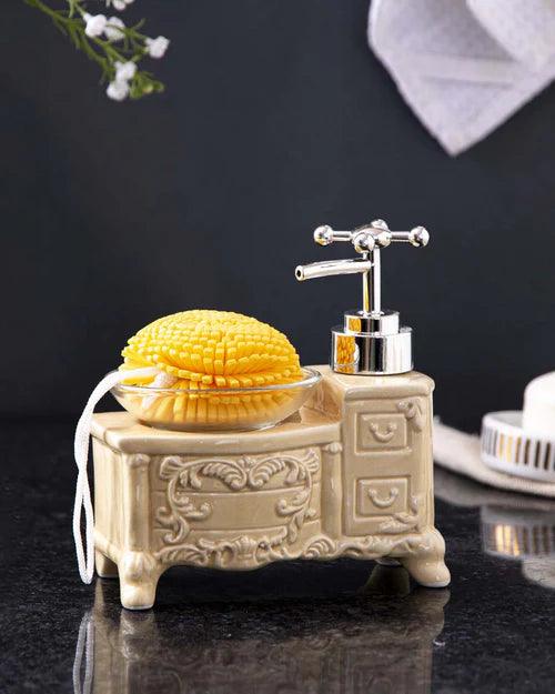 Retro Cabinet Soap Dispenser w/ Loofah Scrubber - Beige