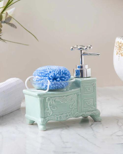 Retro Cabinet Soap Dispenser w/ Loofah Scrubber - Blue