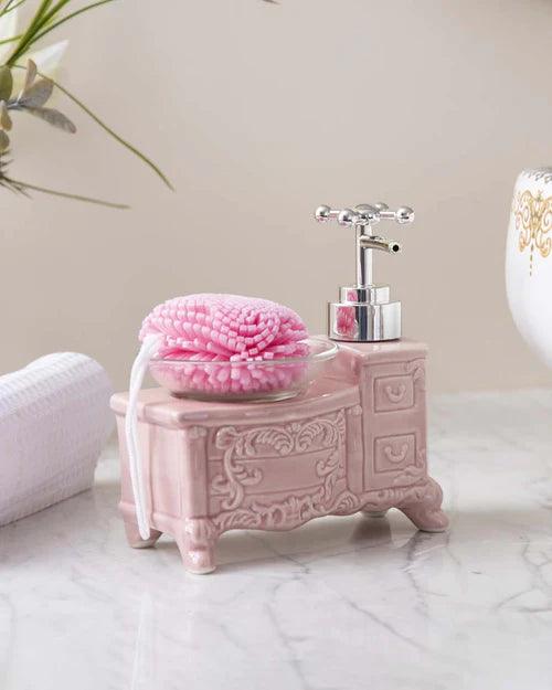 Retro Cabinet Soap Dispenser w/ Loofah Scrubber - Pink