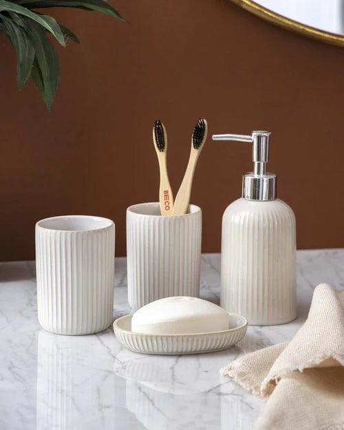 Striped 4-Piece Bath Set - White