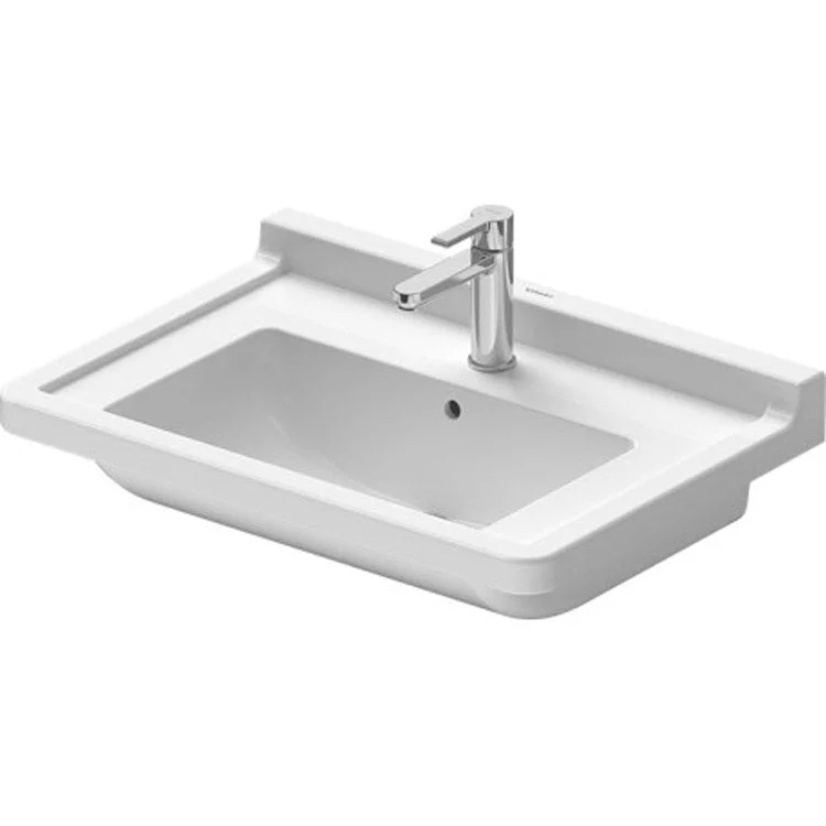 Lavatory Sink Starck 3 Wall Mount with Overflow 27-1/2 x 19-1/4 Inch 7-7/8 Inch Spread Rectangle White 3 Hole