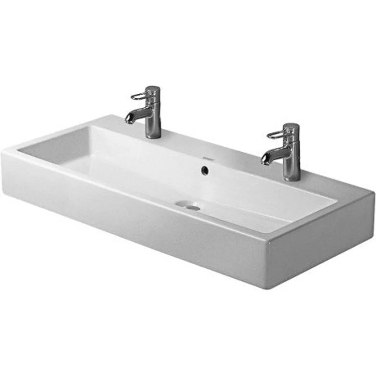 Lavatory Sink Vero Ground with Overflow 18-1/2 x 39-3/8 Inch 18-1/4 Inch Spread Rectangle White 2 Hole