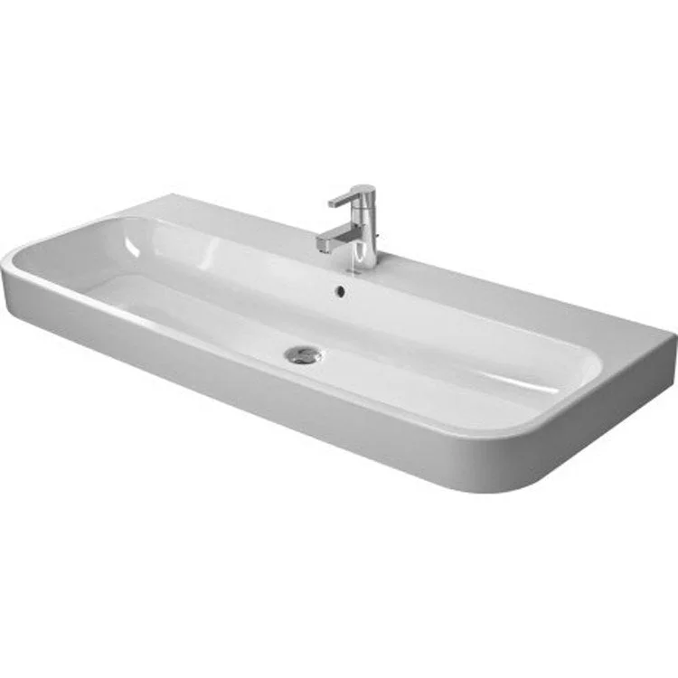 Lavatory Sink Happy D.2 Wall Mount with Overflow & WonderGliss Surface Treatment 19-7/8 x 47-1/4 Inch 7-7/8 Inch Spread Rectangle White 3 Hole