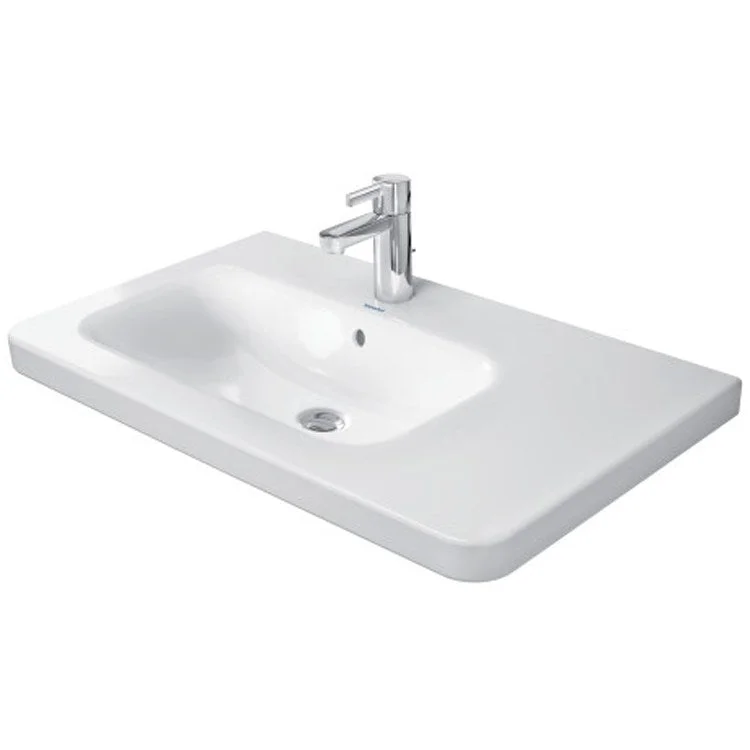 Lavatory Sink DuraStyle Asymmetric Wall Mount with Overflow & WonderGliss 31-1/2 x 18-7/8 Inch Rectangle White 1 Hole