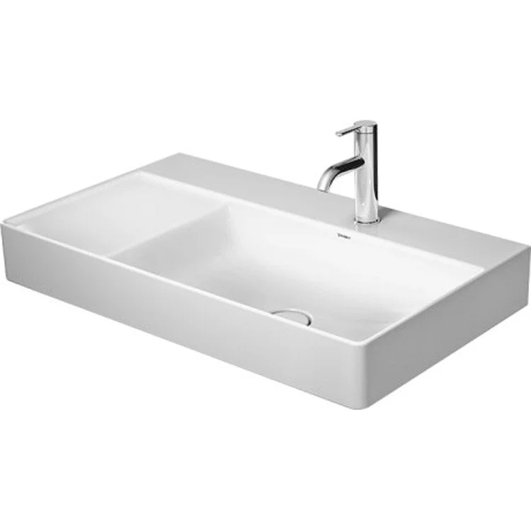 Lavatory Sink DuraSquare Wall Mount Right WonderGliss Less Overflow 31-1/2 x 18-1/2 Inch 3-7/8 Inch Spread Rectangle White 2 Hole