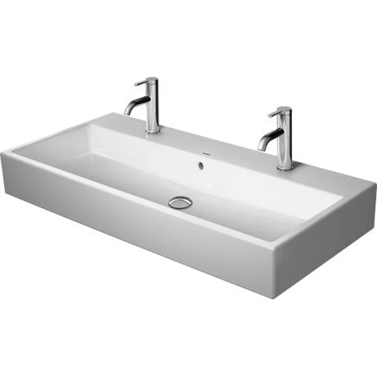 Lavatory Sink Vero Air Wall Mount with Overflow 39-3/8 x 18-1/2 Inch 18-1/4 Inch Spread Rectangle White 2 Hole