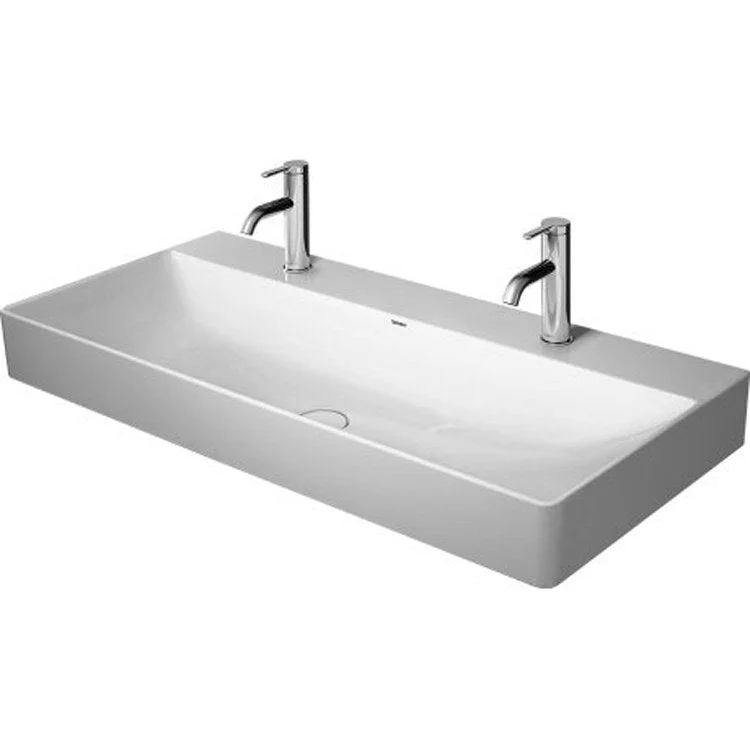 Lavatory Sink DuraSquare Wall Mount Less Overflow 18-1/2 x 39-3/8 Inch 19-1/2 Inch Spread Rectangle White 2 Hole