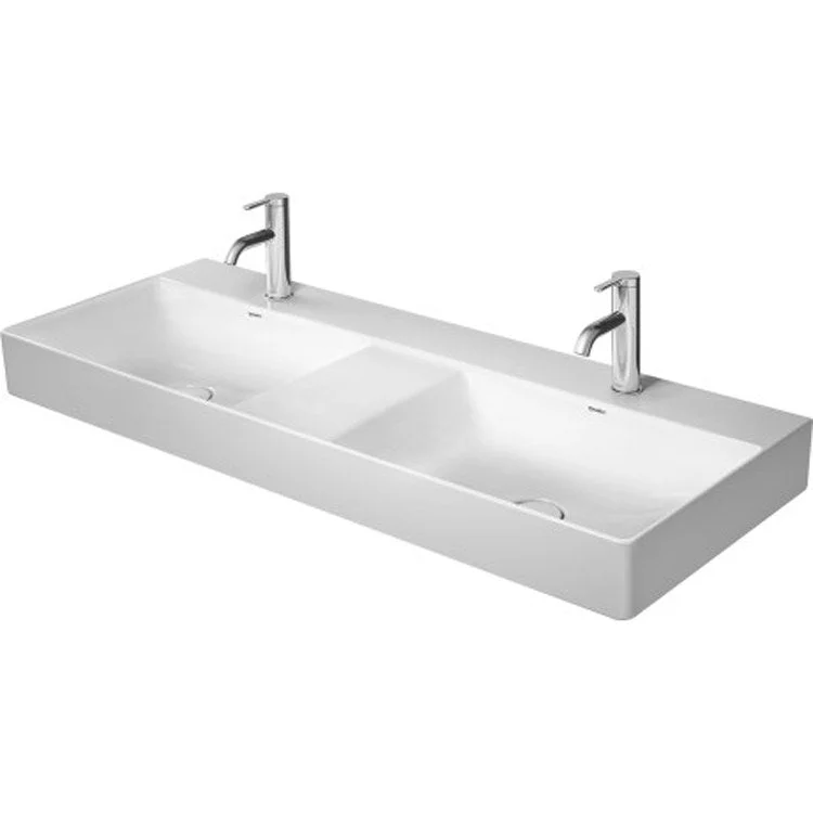 Lavatory Sink DuraSquare Double Wall Mount WonderGliss less Overflow 18-1/2 x 47-1/4 Inch 27 Inch Spread Rectangle White