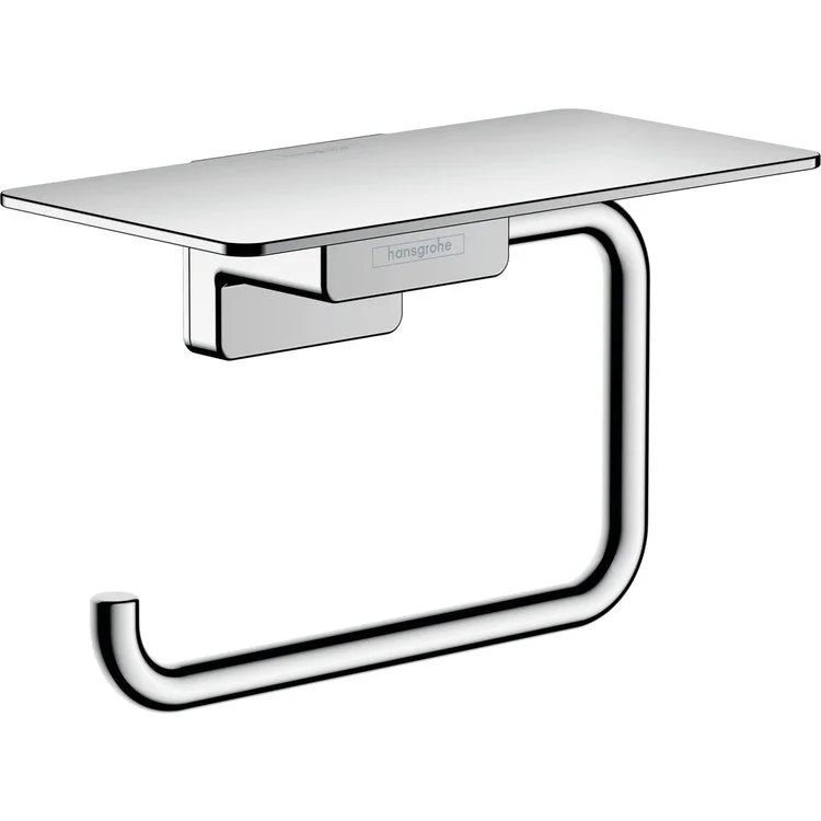 Toilet Paper Holder AddStoris Rectangular with Shelf Chrome Metal 3-1/8 Inch Wall Mount