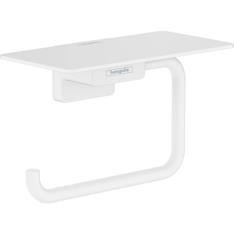 Toilet Paper Holder AddStoris Rectangular with Shelf Matte White Metal 3-1/8 Inch Wall Mount