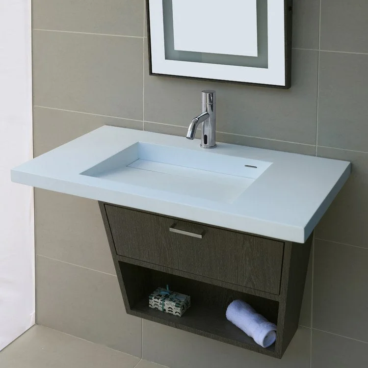 Libera 34" x 18" Wall Mount/Undermount Vanity Top Sink without Faucet Hole - Gloss White