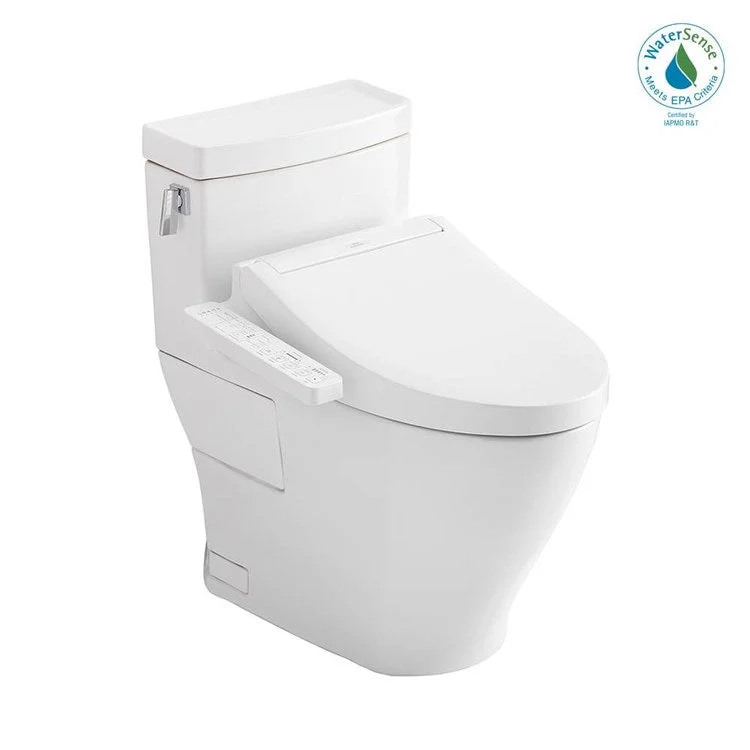 Toilet Legato 1 Pieces Universal Height Cotton Elongated ADA 27-15/16 Inch 1.28GPF 12 Inch Rough-In Tornado Left Hand Washlet+C2