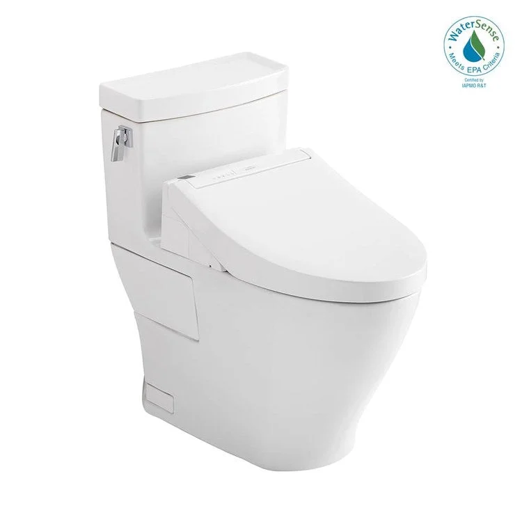 Toilet Legato 1 Pieces Universal Height Cotton Elongated ADA 27-15/16 Inch 1.28GPF 12 Inch Rough-In Tornado Left Hand Washlet+C5