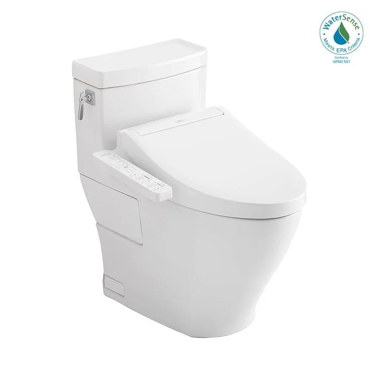 Toilet Aimes 1 Pieces Universal Height Cotton Elongated ADA 27-15/16 Inch 1.28GPF 12 Inch Rough-In Tornado Left Hand Washlet+C2