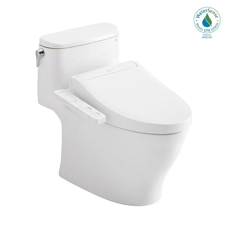 Toilet Nexus 1 Pieces Universal Height Cotton Elongated 27 Inch 1.28GPF 12 Inch Rough-In Tornado Left Hand Washlet+C2