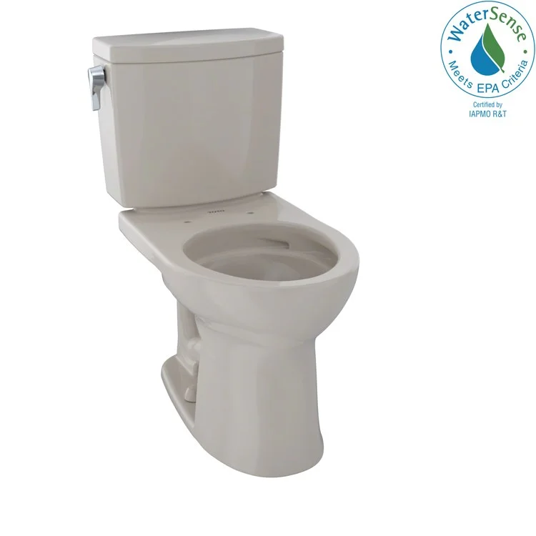 Toilet Drake II 2 Pieces Universal Height Bone Round Front ADA 30 Inch 1.0 Gallons per Flush Left Hand Chrome Less Seat