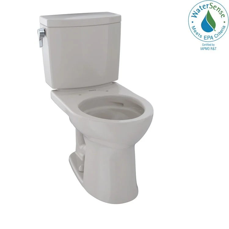 Toilet Drake II 2 Pieces Universal Height Sedona Beige Round Front ADA 30 Inch 1.0 Gallons per Flush Left Hand Chrome Less Seat